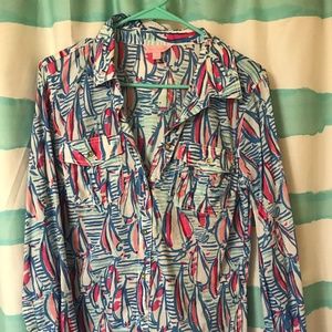 Lilly Pulitzer Camp Shirt Red Right Return EUC